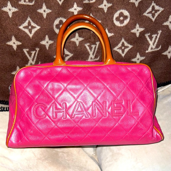 CHANEL Handbags - Channel crimson pebbled leather logo bowler bag.